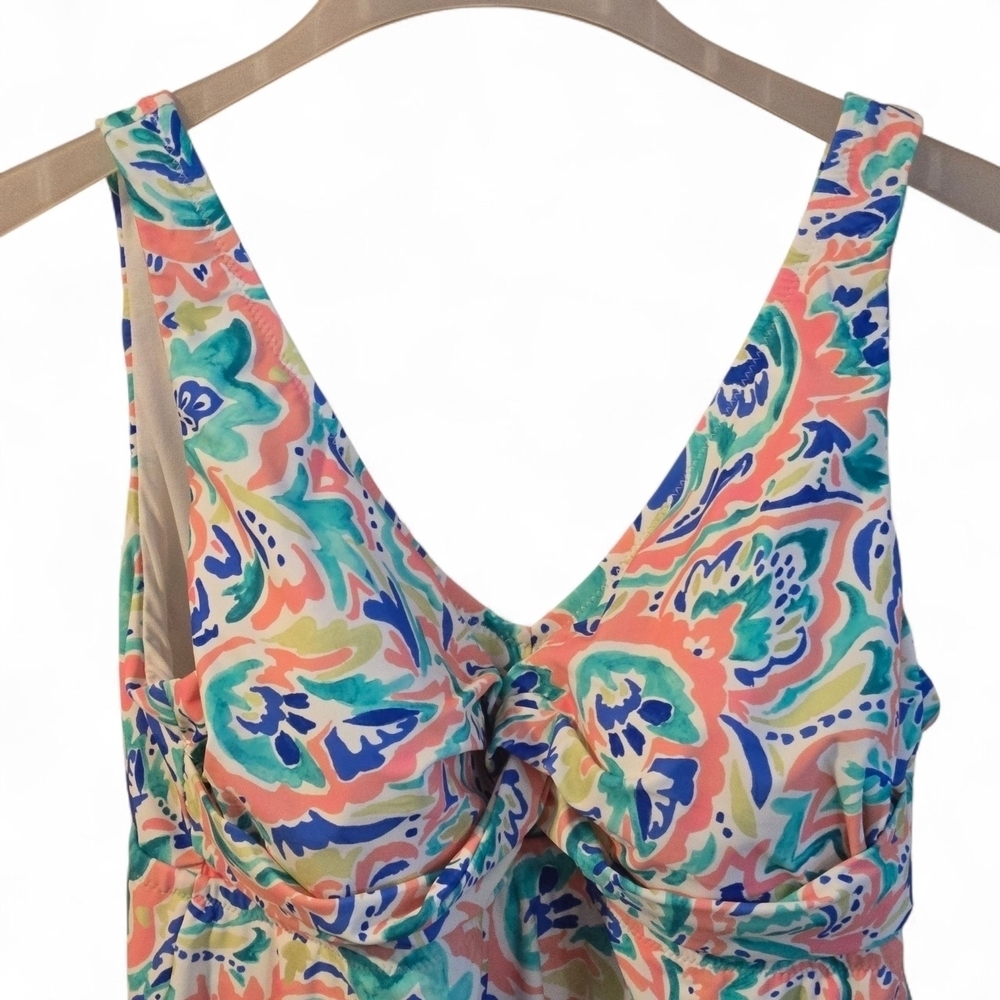 Raisins Curve Lucia V-neck Tummy Control Colorful Paisley Print Swim Dress 16W - Picture 3 of 16